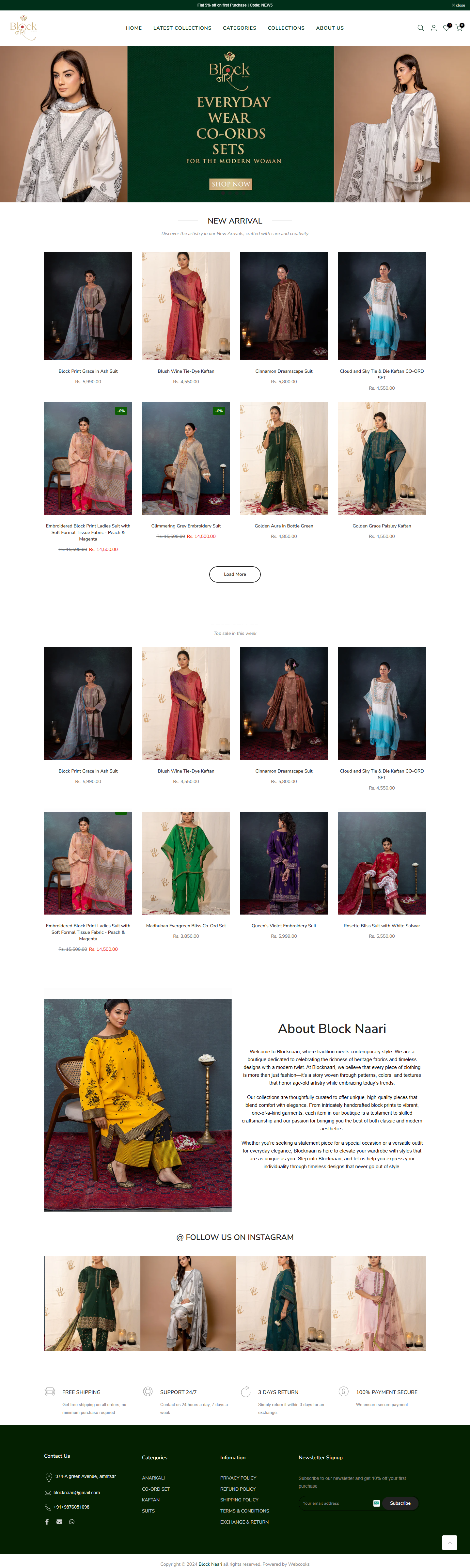 Nari online shopping store with minimalist modern concept design for everyday clothing business