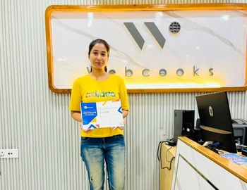 Priya acquired a certificate from WebCooks after completing their course in digital marketing.