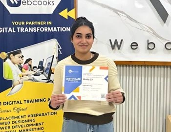 Manudeep Kaur being certified in Digital Marketing course  by Webcooks.